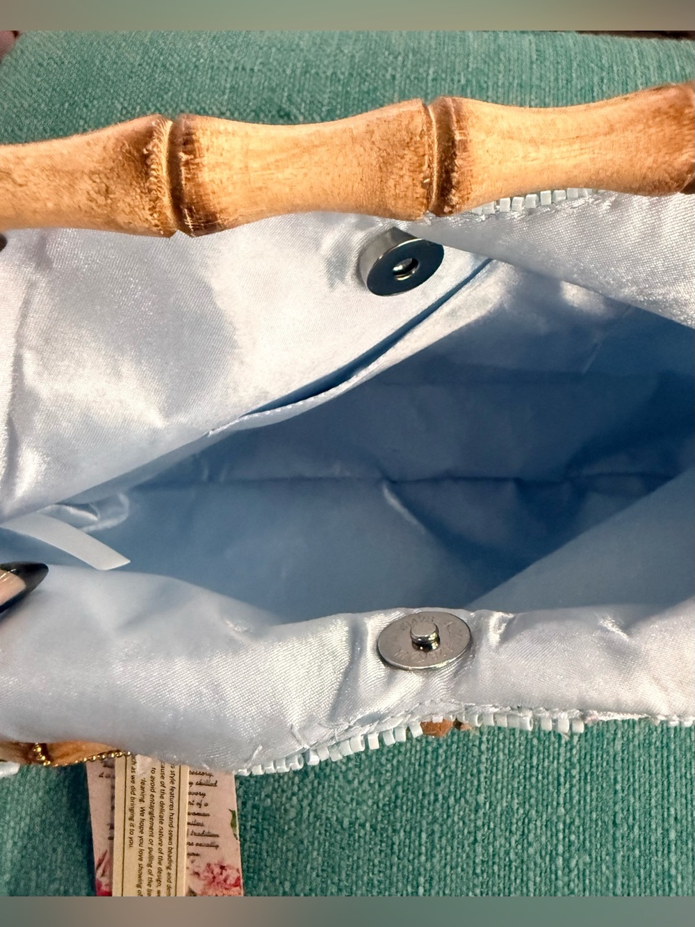 NWT VIRAL BEADED CLOUD CLUTCH HANDBAG, BABY BLUE - Picture 5 of 7